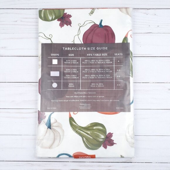 Fall Vinyl Tablecloth 52x52 Square Pumpkin Gourd Harvest - Picture 2 of 2